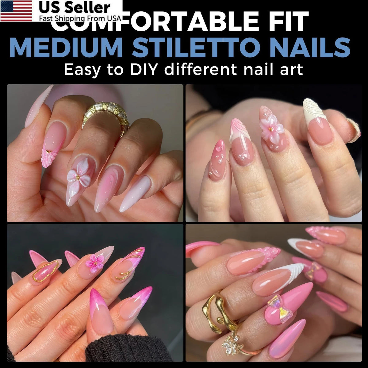 216 Clear Medium Stiletto Gel Nail Tips for Nail Art (Pack of 1)