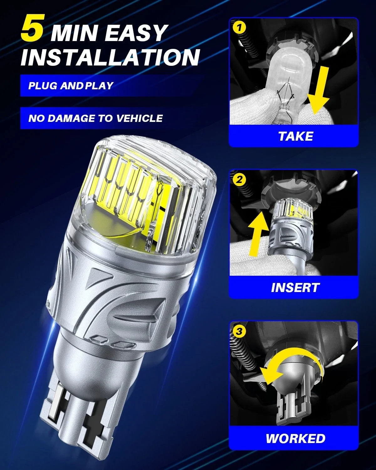 Set of 2 Error Free White Canbus LED Bulbs for Car Backup Reverse Light