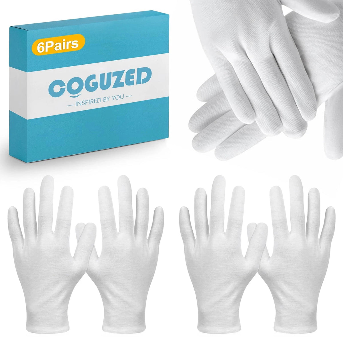 6 Pairs White Cotton Gloves for Jewelry & Art Handling (Medium)
