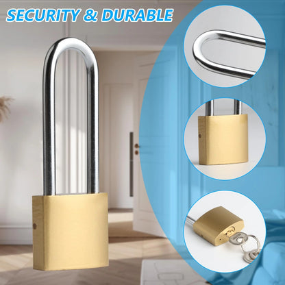 Long Keyed Padlock Waterproof Solid Brass Lock - Heavy-Duty, Same Key