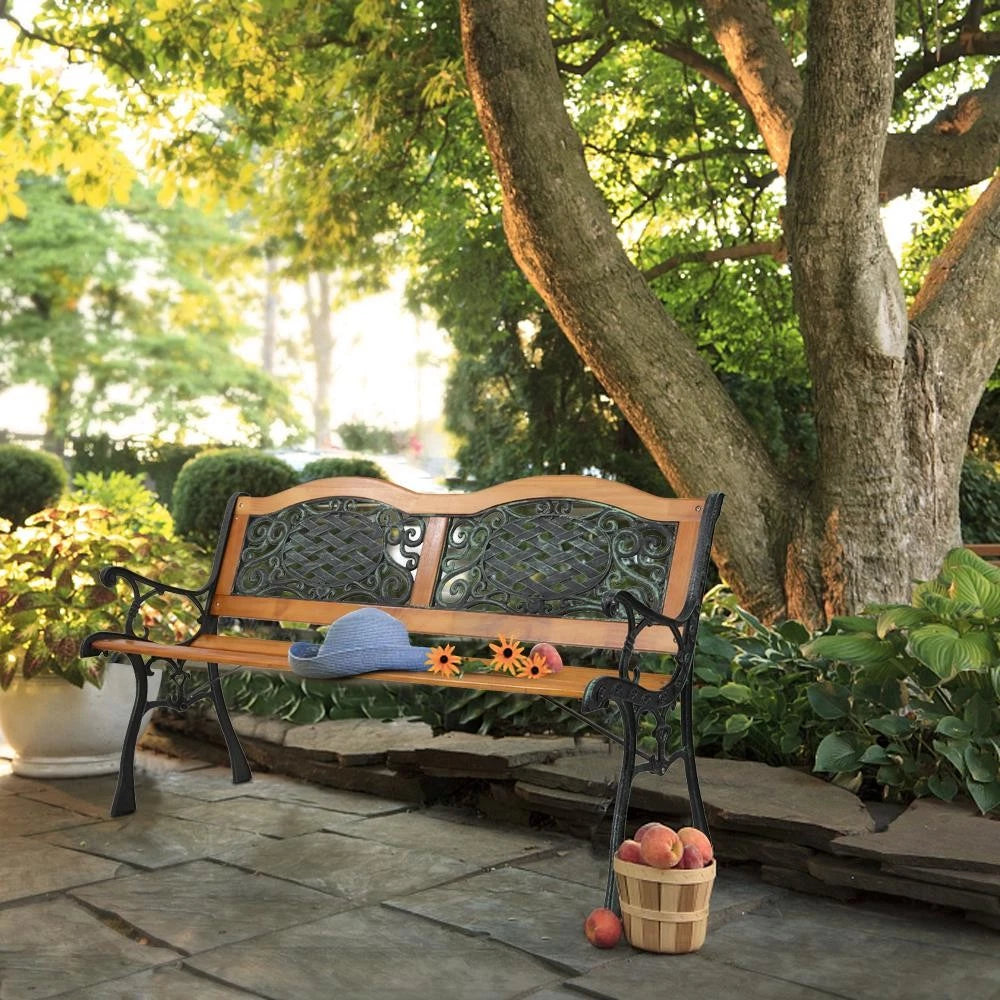 50" Metal Garden Bench for Patio Park Outdoor Deck