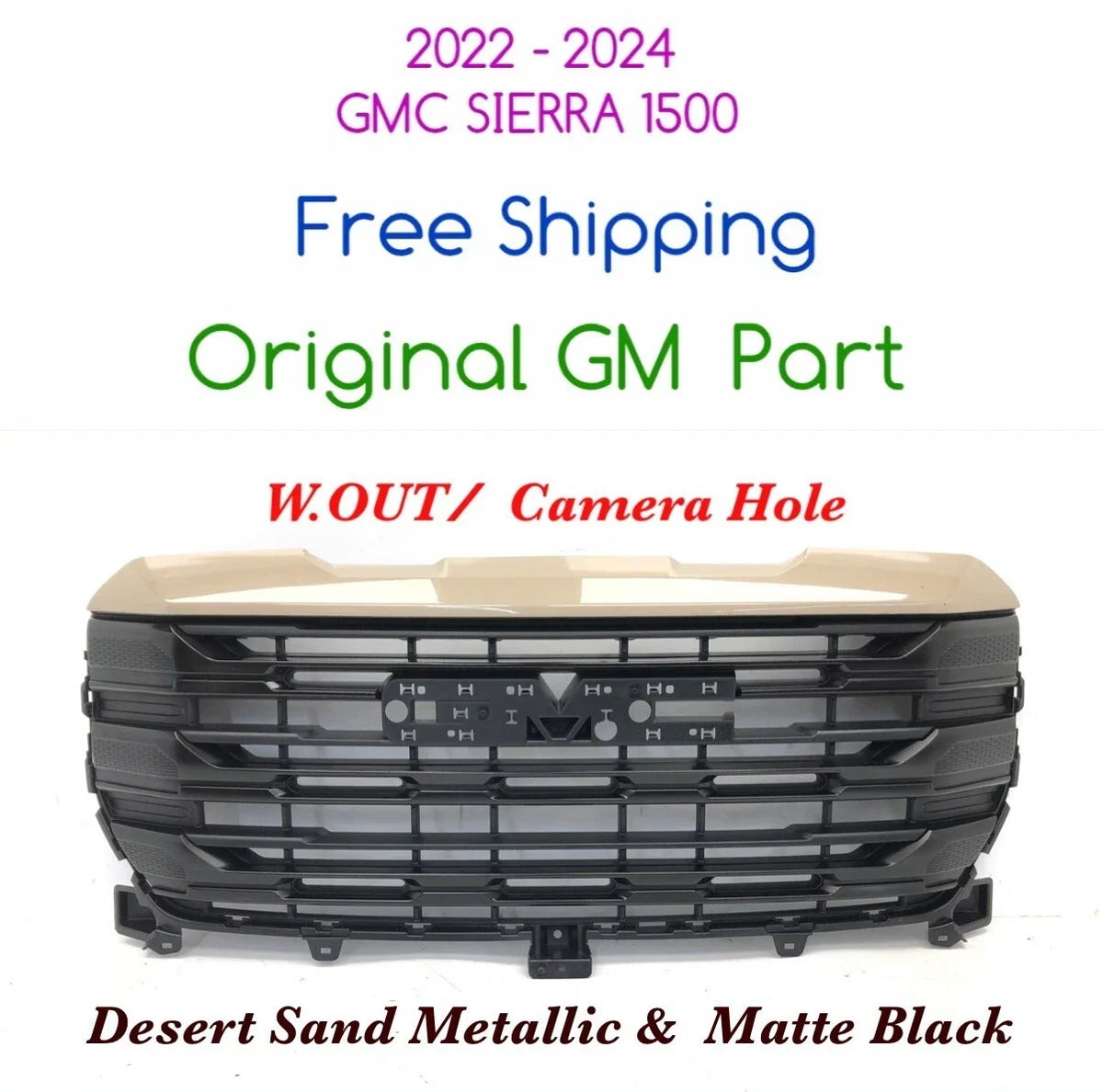 OEM Front Upper Bumper Grille for GMC Sierra 1500 (2022–2024) Desert Sand MET #36