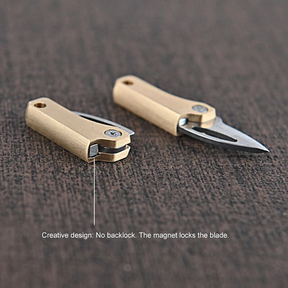 Mini EDC Tool Brass Finger Knife Blade Key Chain Pendant
