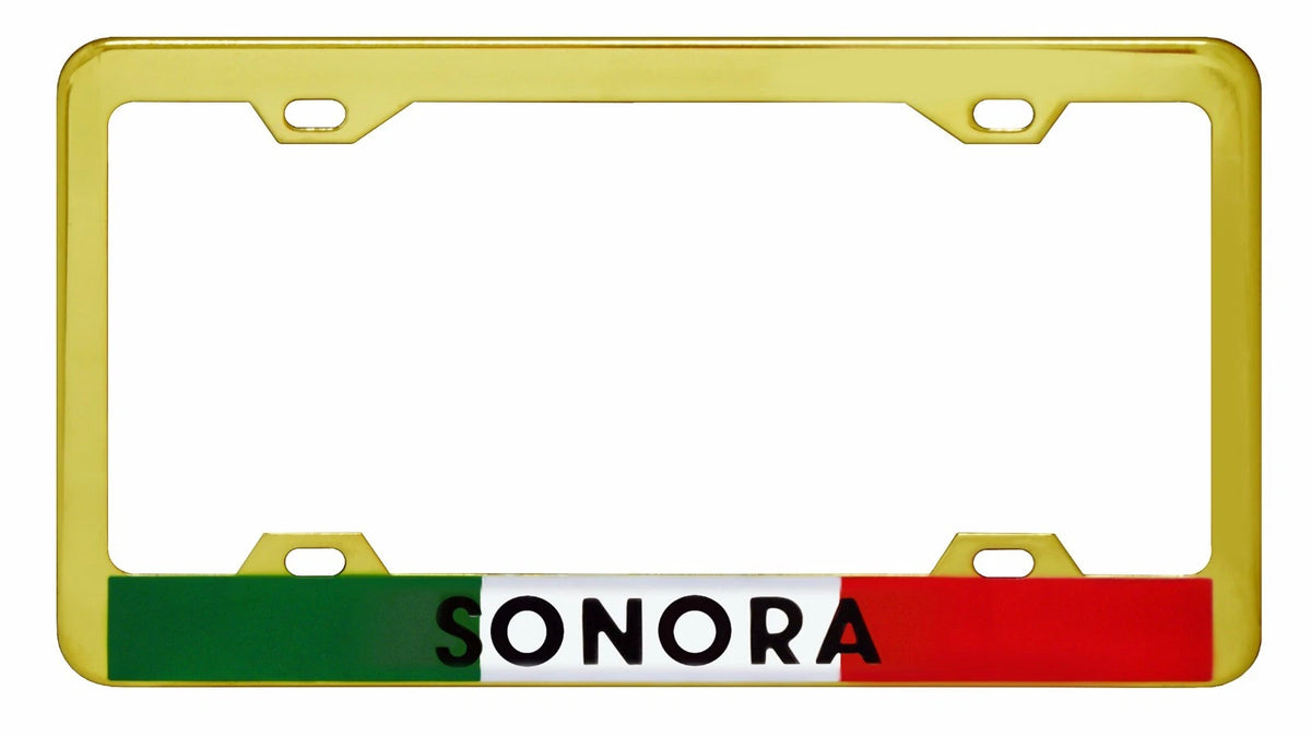Metal License Plate Frame for Car Truck SUV - Mexico Flag Sonora Gold WL335G