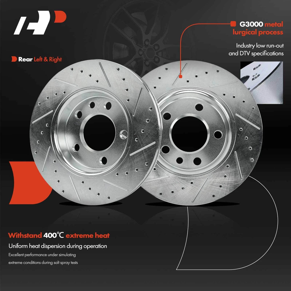 Set of 2 Rear Side Drilled Brake Rotors & Ceramic Pads for VW Transporter (2010–2019) S-12199015, D1018