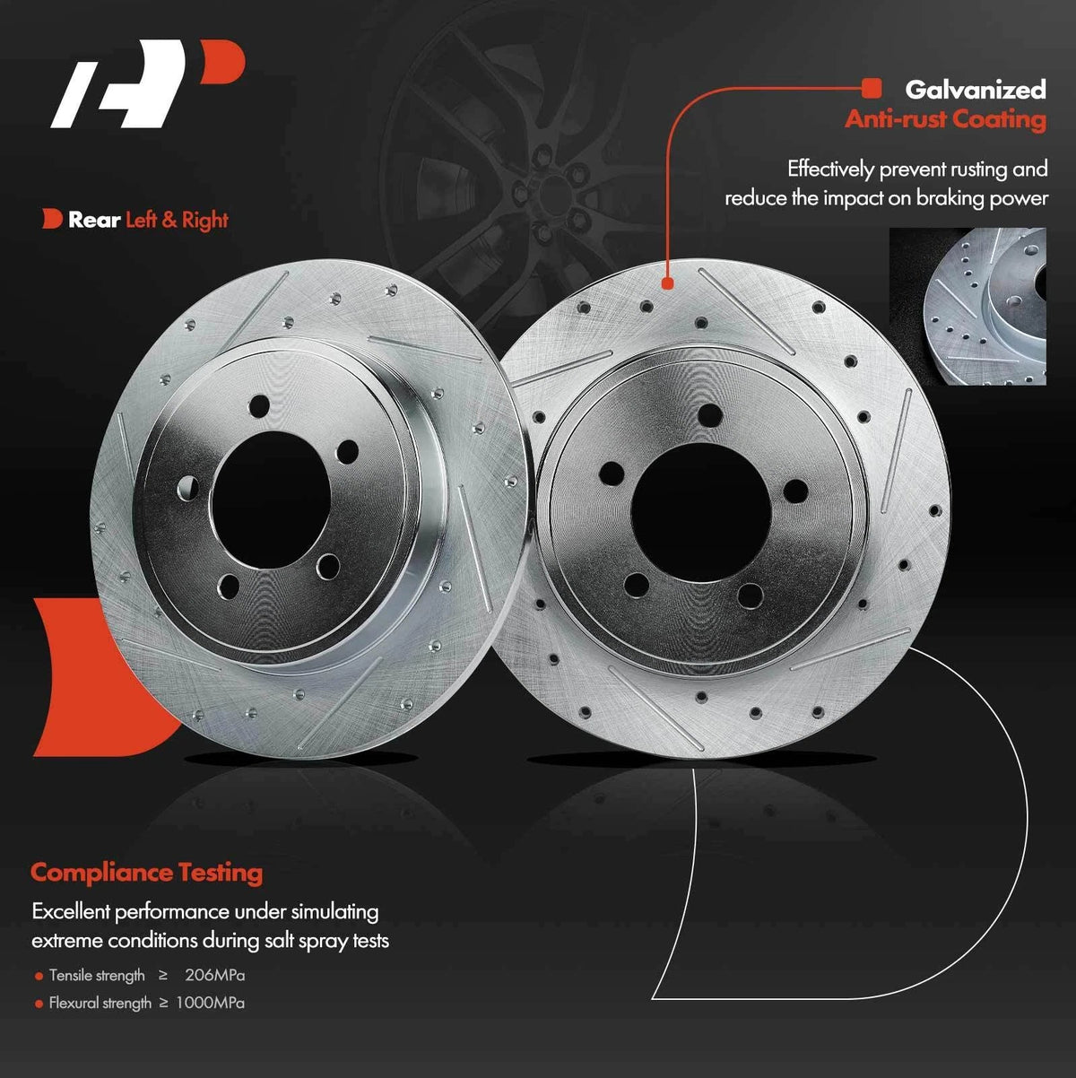 Rear Drilled Brake Rotor & Ceramic Brake Pad for Mercury Mountaineer (2002–2010)