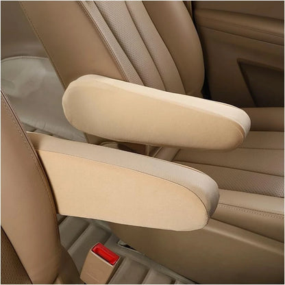 2X Beige Stretch Fabric Car Armrest Protectors for Universal Fit