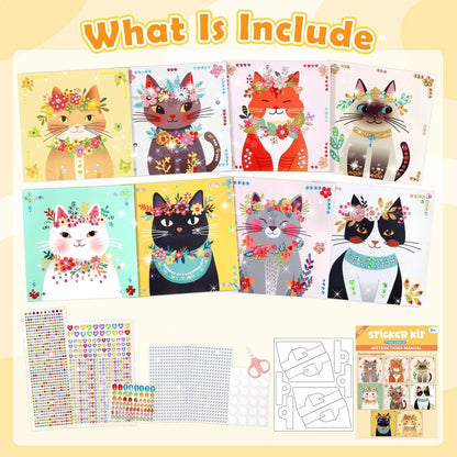 Gem Art Sticker Kit for Kids (Ages 4-12) - Yellow Cat, 9x9 Inch