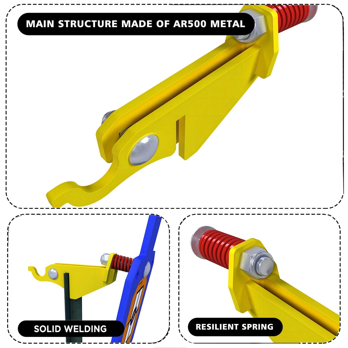 AR500 Steel Gong Hook and Recoil Spring Combo for T Post Yellow