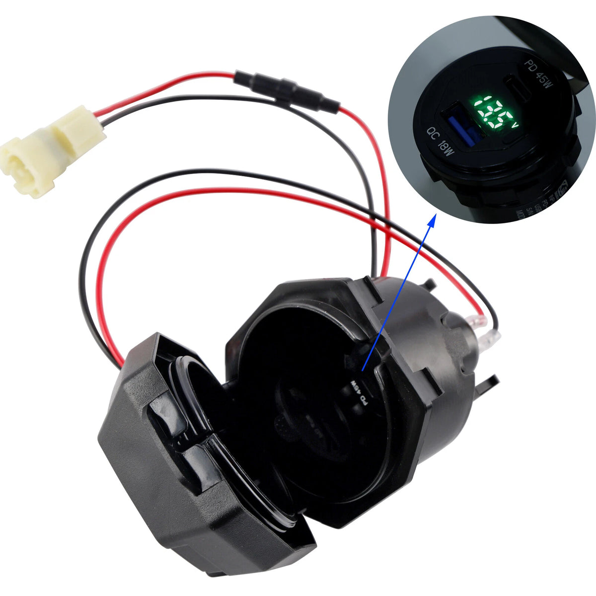 Right Socket Charger USB Type-C Quick for Kawasaki Versys 650 (2022–2024) M573-A014-Black