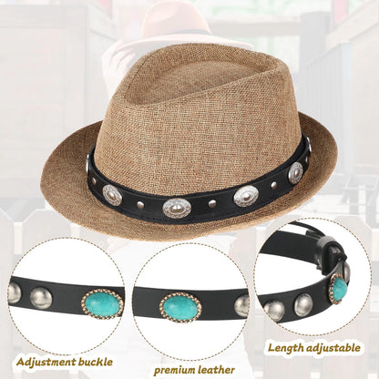 2X Black Cowboy Hat Bands for Men, Adjustable Medium