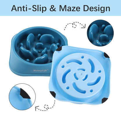 2X Slow Feeder Dog Bowls for Medium Dogs (A-LightBlue & DarkBlue)
