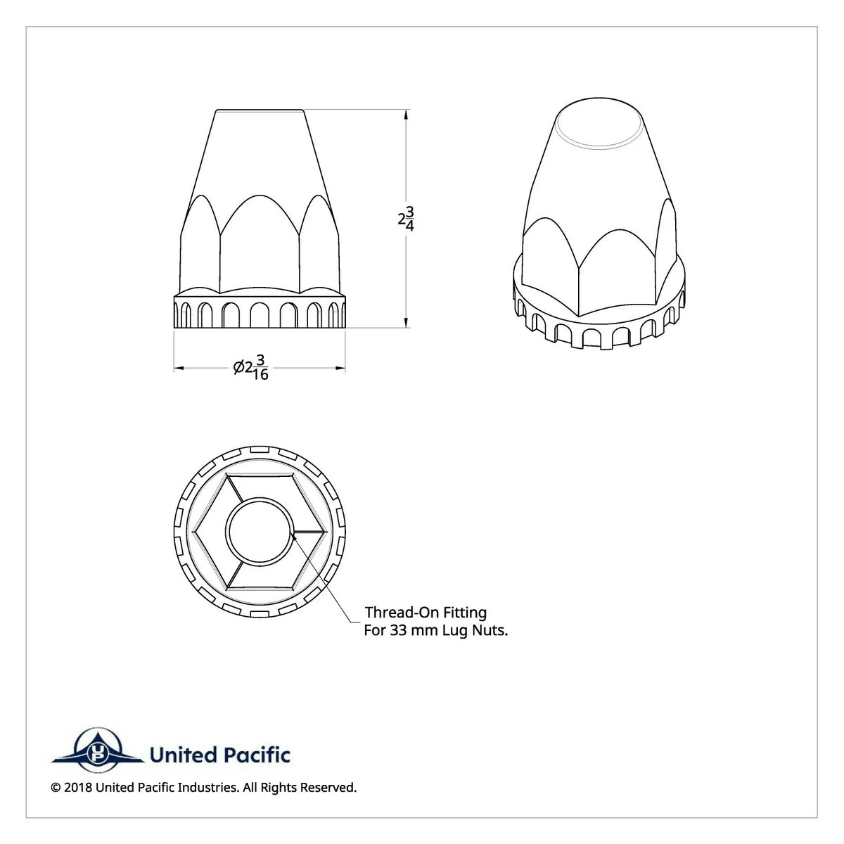 Chrome Semi Truck Front Rear Axle Covers with Hubcaps and Lug Nuts for 33mm