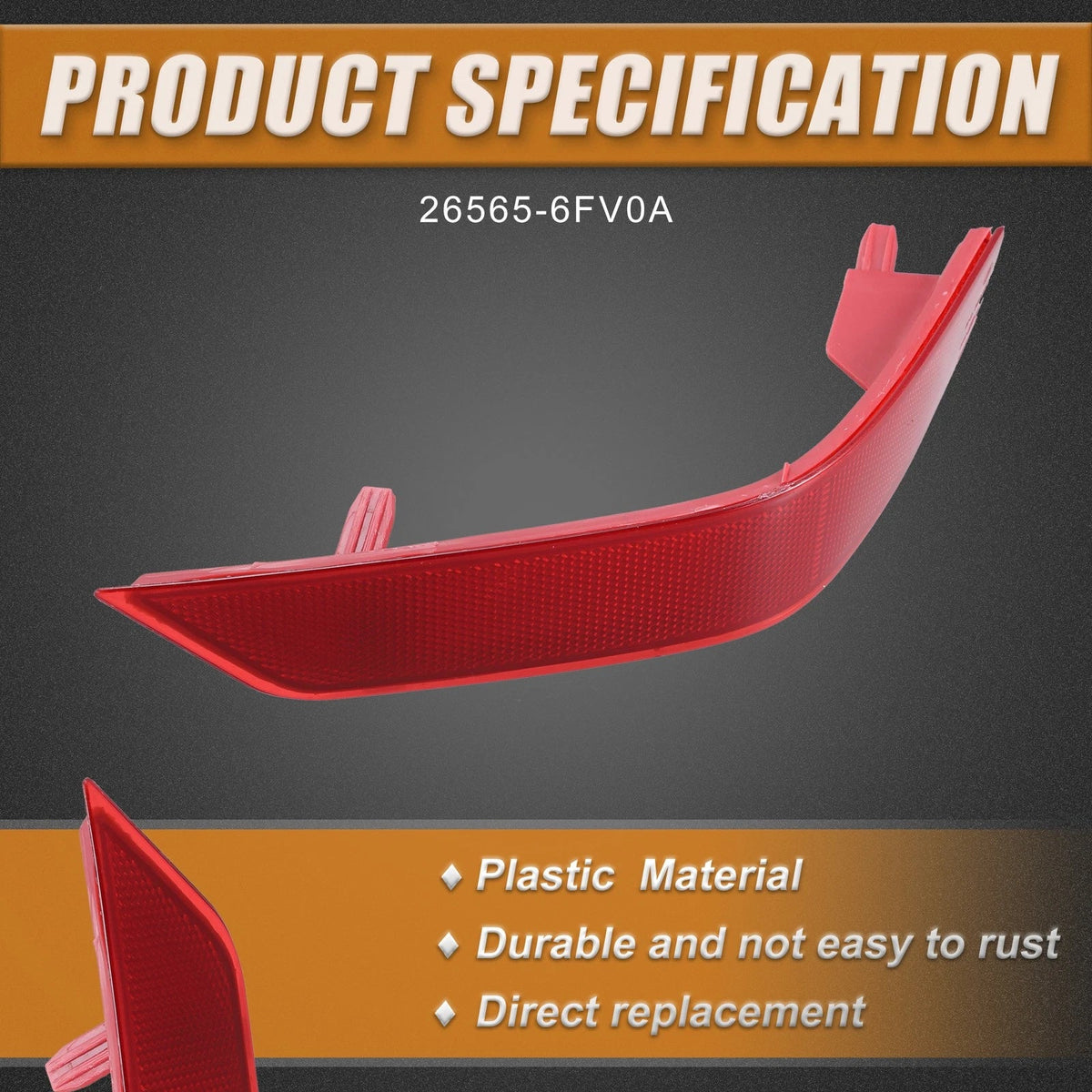 Rear Right Bumper Reflector Light Cover for Nissan Rogue (2014–2020) 26565-6FV0A Red