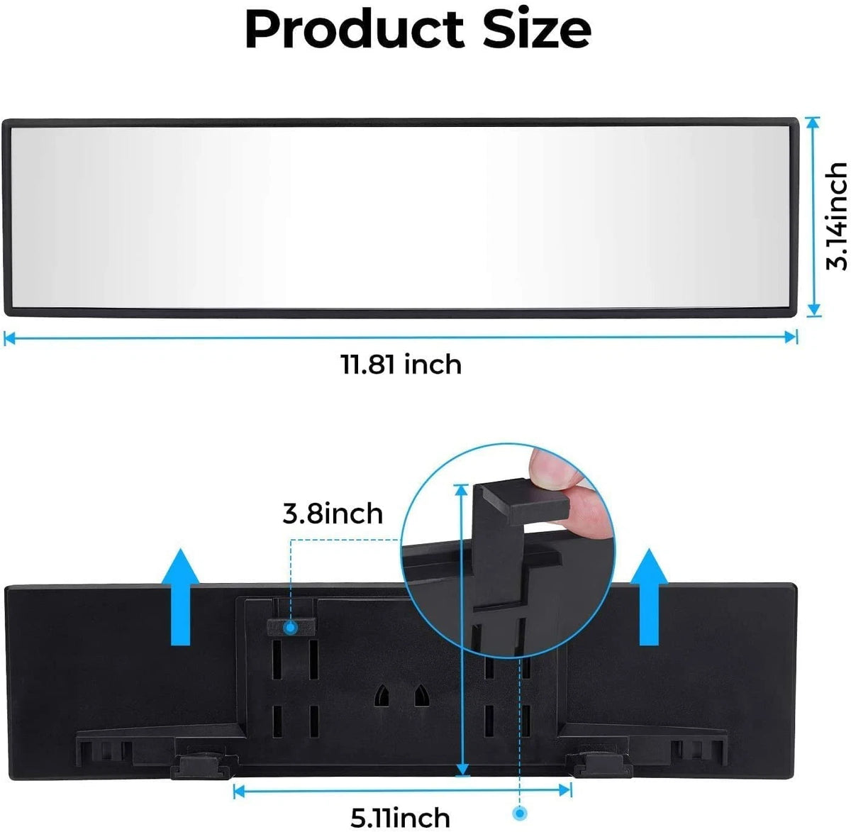 11.81 Inch Panoramic Rear View Mirror for Universal Fit (1 Pack)
