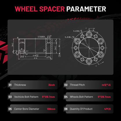 Wheel Spacers for Toyota FJ Cruiser (2007–2014) 6x139.7 3" M12x1.5