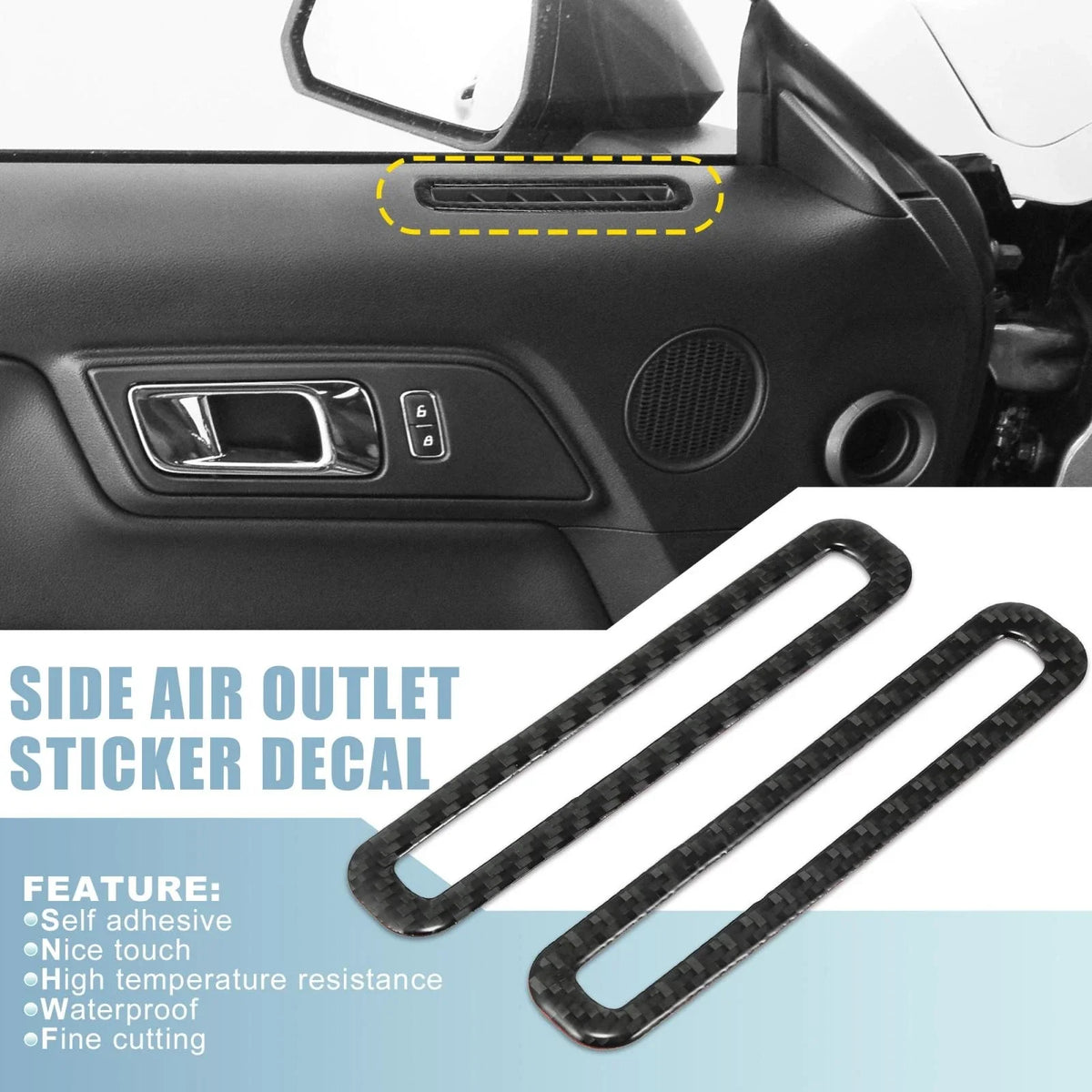 2pcs Carbon Fiber Side Air Outlet Sticker Trim for Ford Mustang (2015–2020)