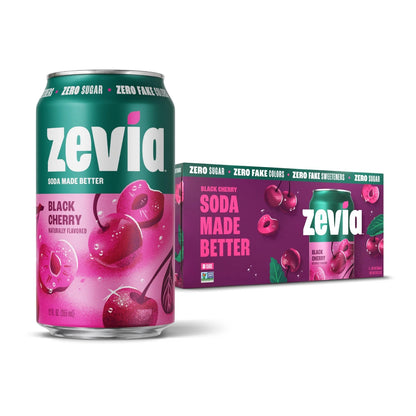 8-Pack Zevia Zero Sugar Soda, Black Cherry, 12 oz Cans