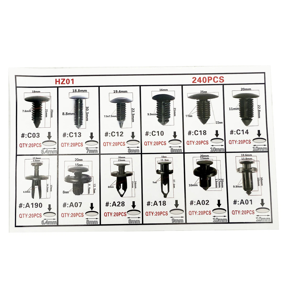 240pcs Bumper Retainer Clips Kit for Auto (Part No. 13)