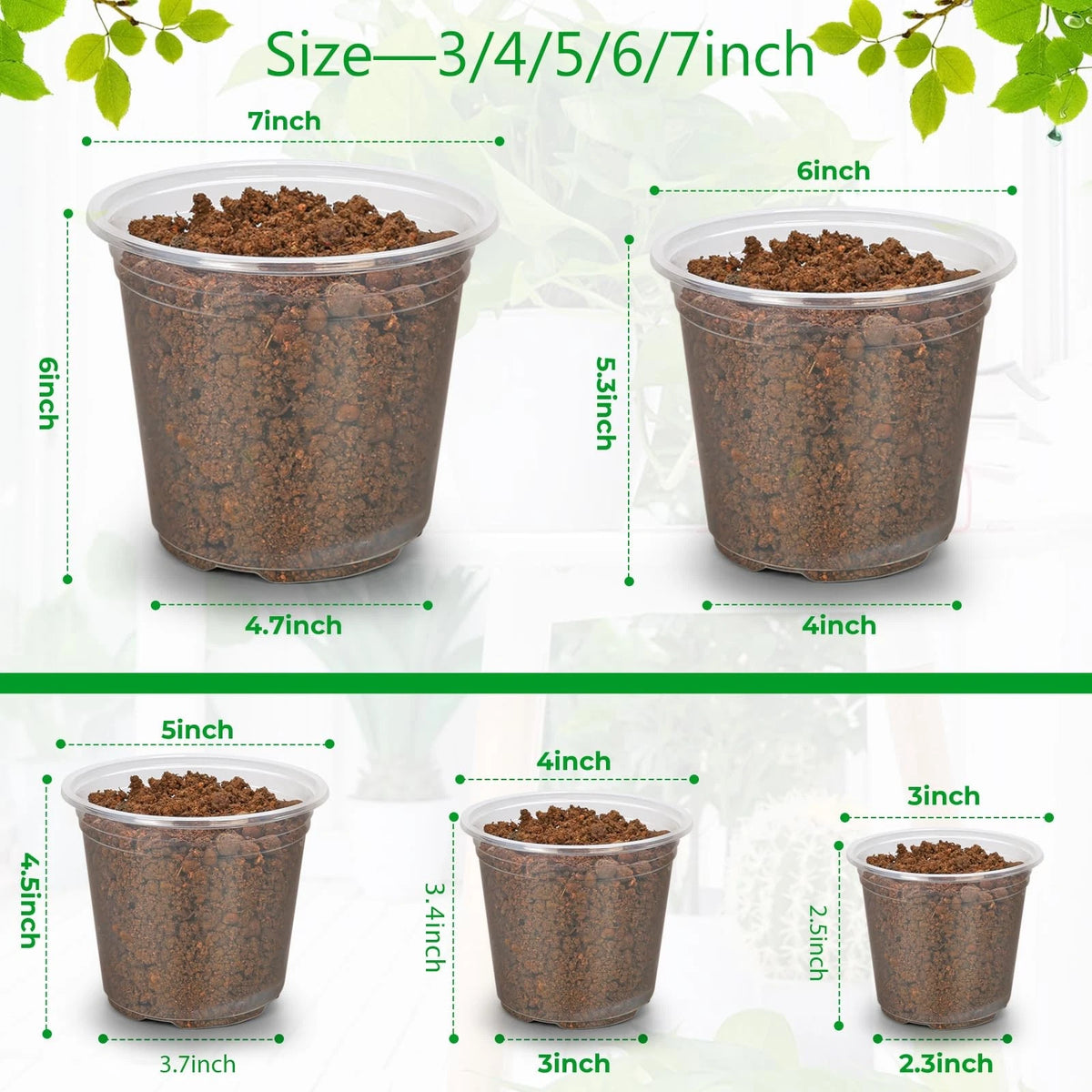 50 Pack Clear Nursery Pots for Various Plants (3/4/5/6/7 Inch)