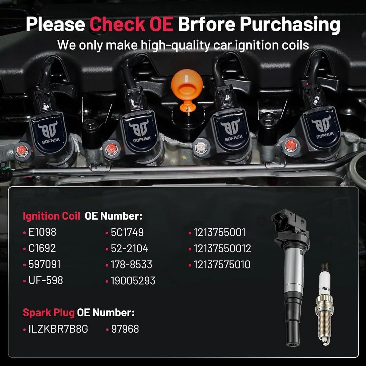 Ignition Coil Pack Spark Plug Set for Mini Cooper 1.6L (2007–2015)
