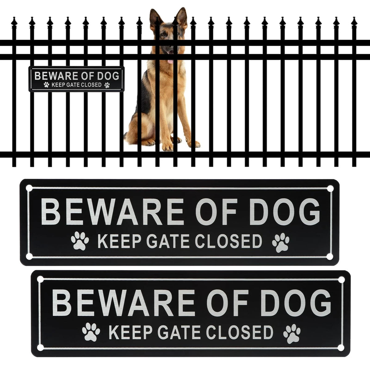 2X Beware Of Dog Door Signs, Aluminum Alloy, Keep Gate Closed