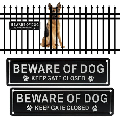 2X Beware Of Dog Door Signs, Aluminum Alloy, Keep Gate Closed