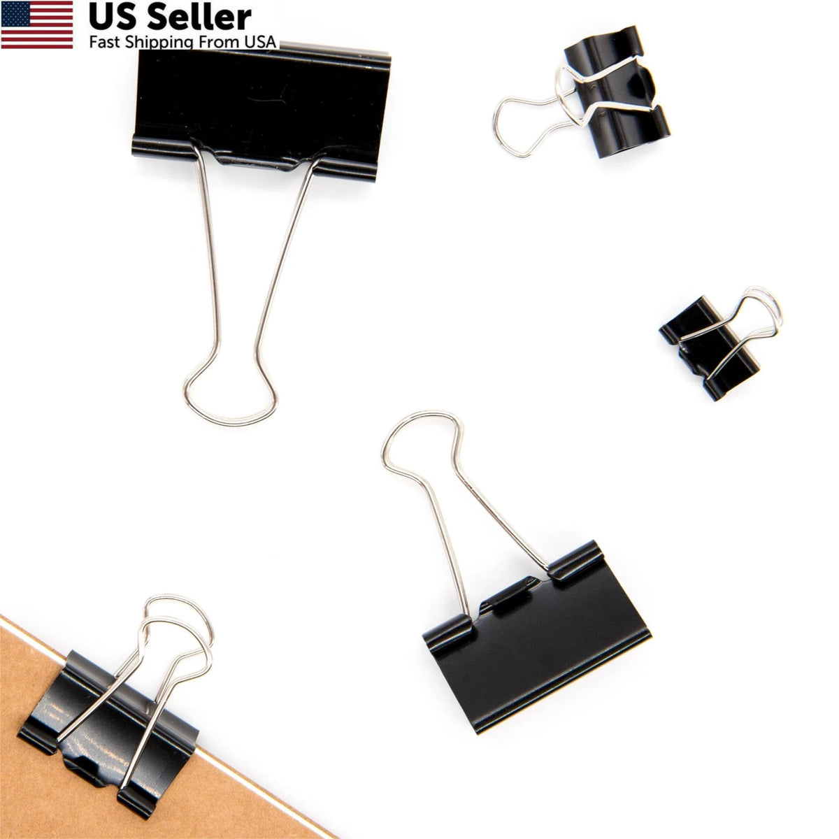 Set of 120 Binder Clips Paper Clamps Assorted Sizes 0.6 to 1.6 inches Black