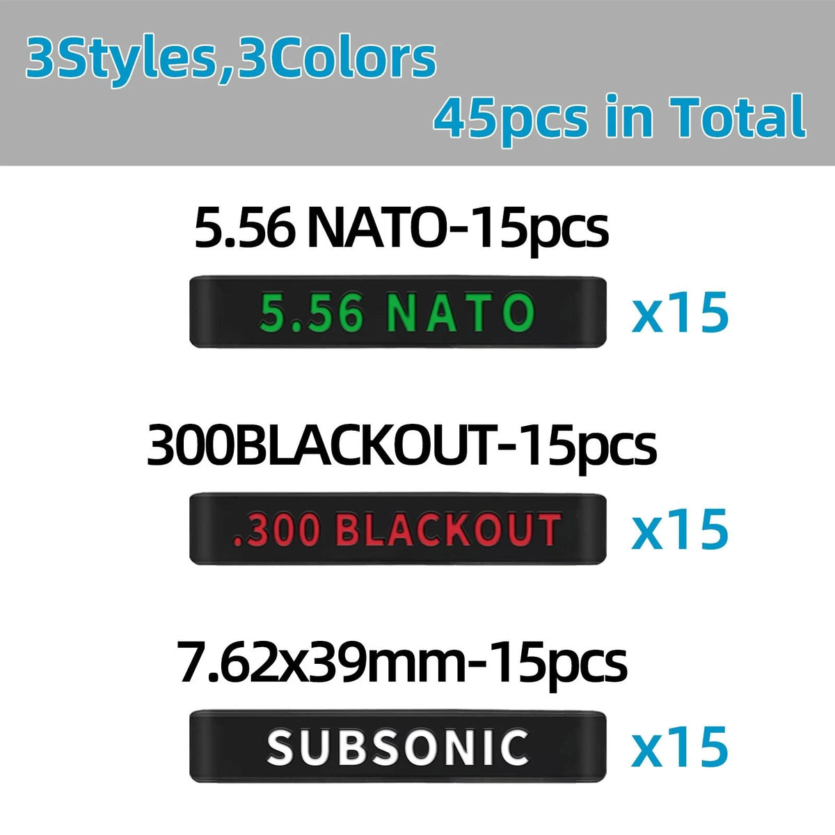 45 Pack Magazine Marking Black Base with Red/Green/White Lettering