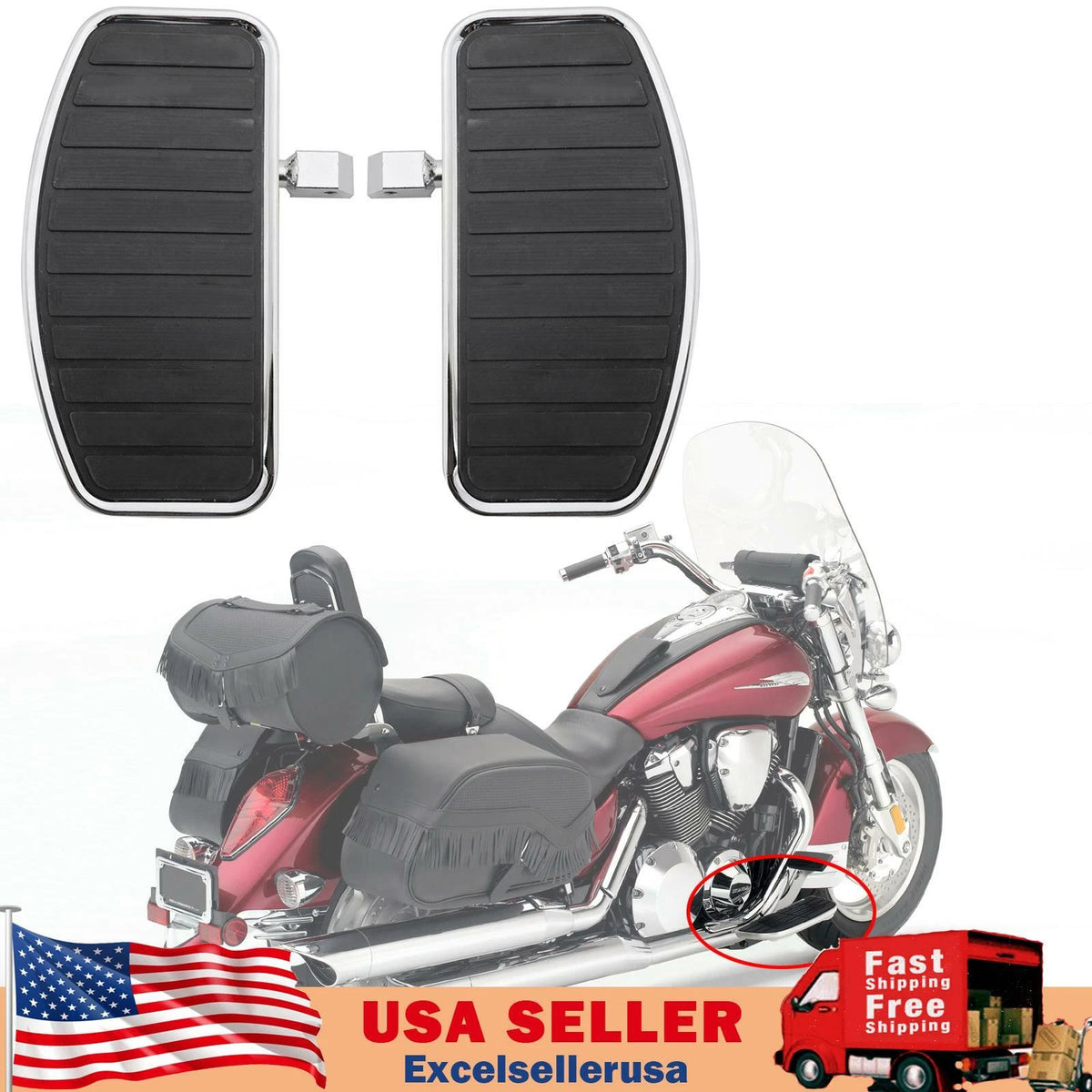 Front Floorboard Footboard for Honda VTX 1800, 1300 & Yamaha V-STAR (FP-201-Black)