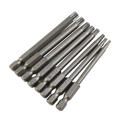 8-Piece Screwdriver Bit Set 60HRC Hardness 75mm Long Alloy Steel Hex Shank