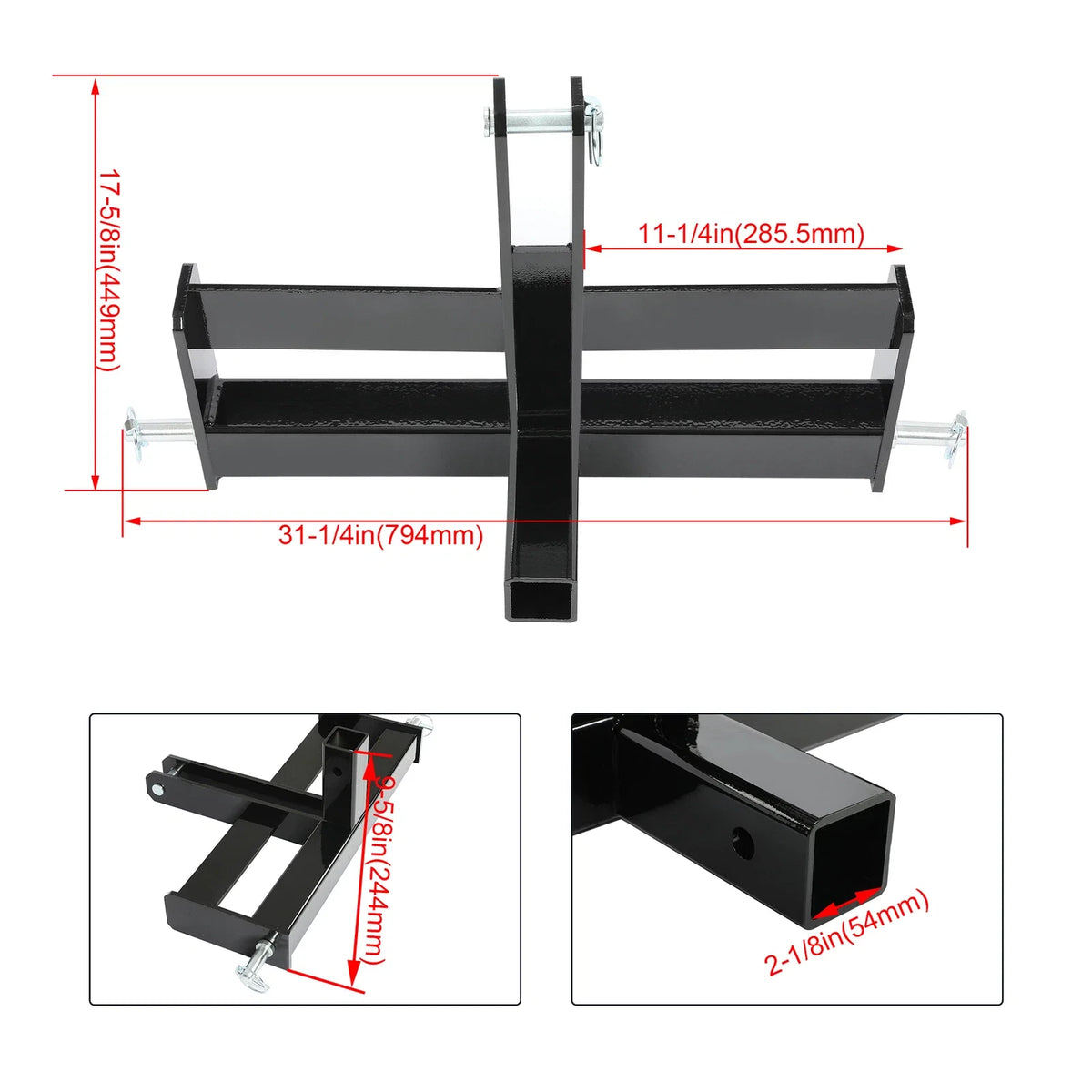 3 Point 2" Receiver Hitch Drawbar with Suitcase Weight Bracket for CAT Tractors