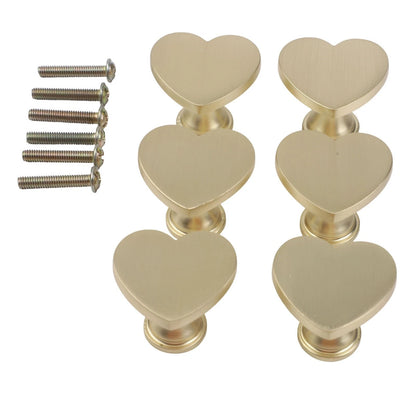 Set of 6 Gold Finish Zinc Alloy Heart Shaped Cabinet Knobs