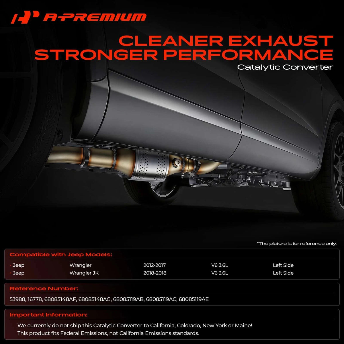 2X Catalytic Converter for Jeep Wrangler (2012–2017) 68085148AF, 68085148AG