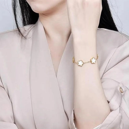18K Gold Plated Four-Leaf Clover Bracelet for Large, White
