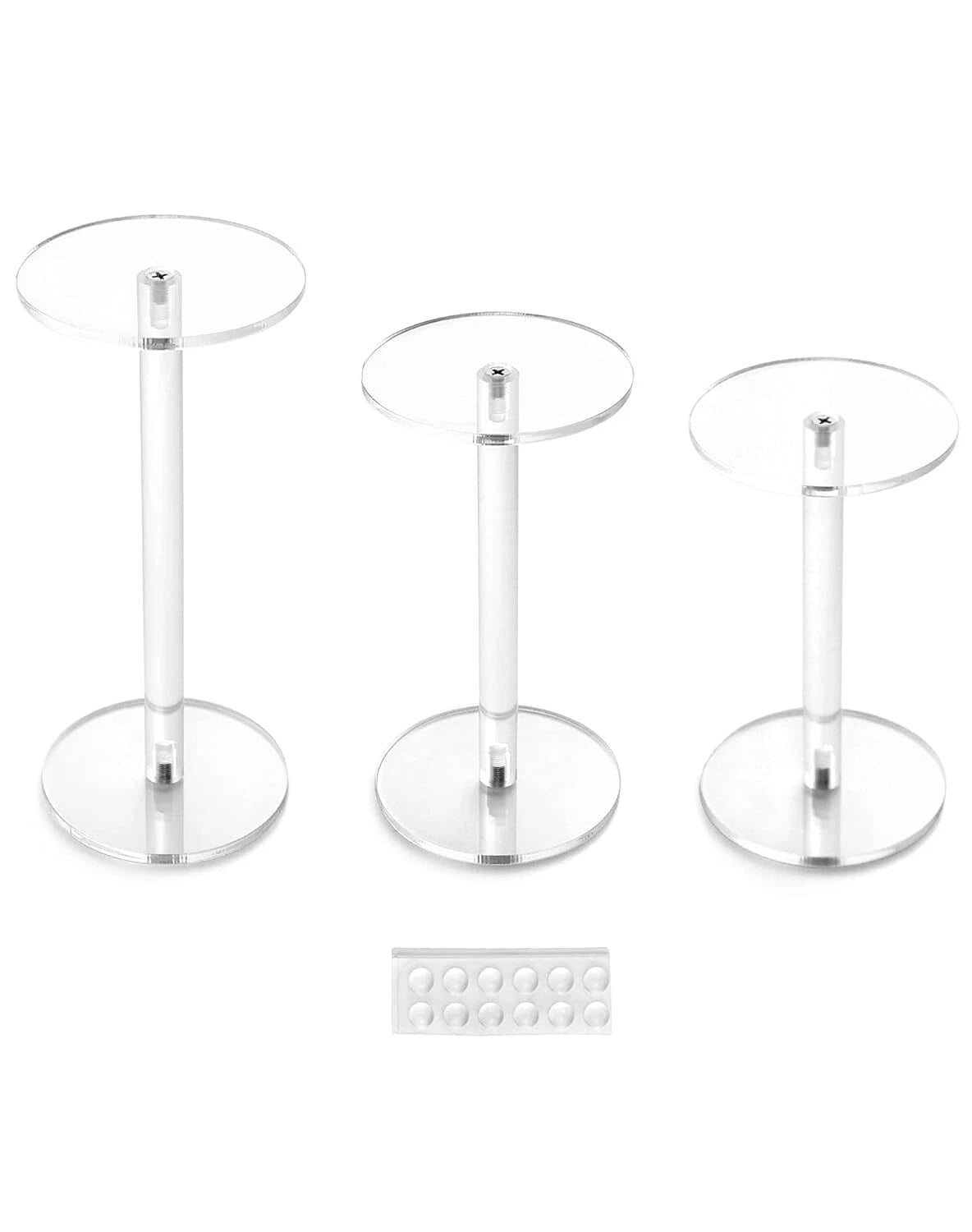 Set of 3 Round Acrylic Display Stands Pedestal Clear Risers
