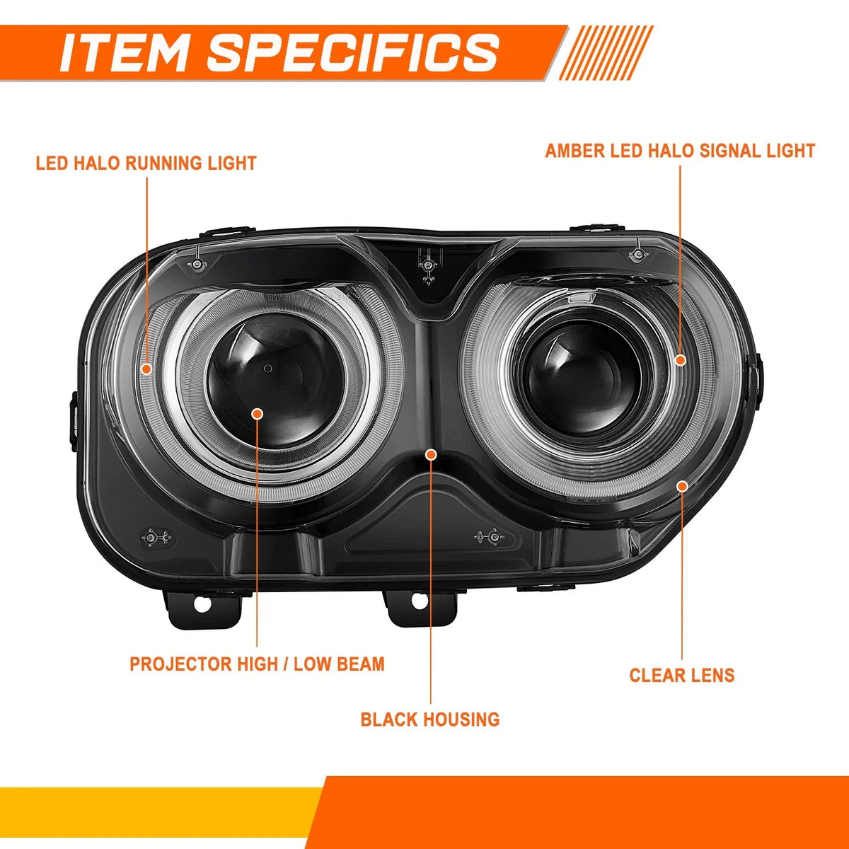 Right Side Headlight for Dodge Challenger (2015–2023) Black Housing