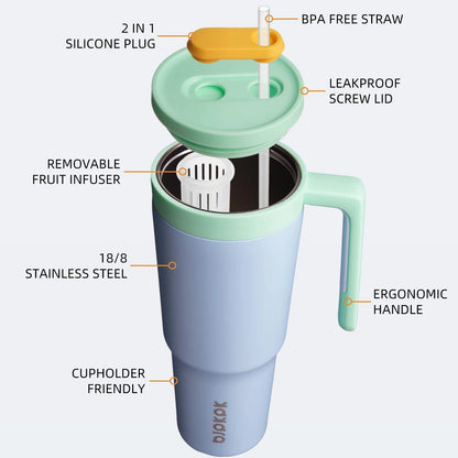 40oz Insulated Tumbler with Handle and Straw for Travel