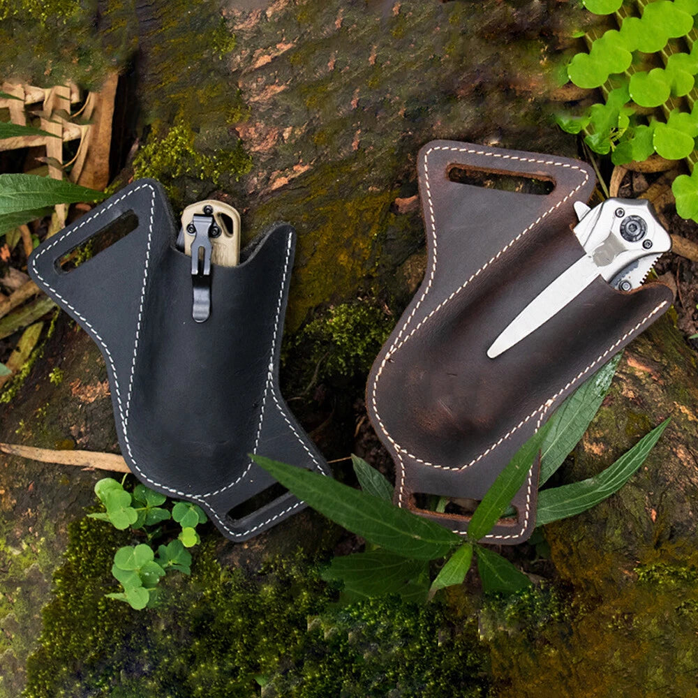 Black Saddle Belt Sheath for Folding Pocket Knife Slots
