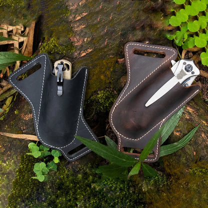 Black Saddle Belt Sheath for Folding Pocket Knife Slots