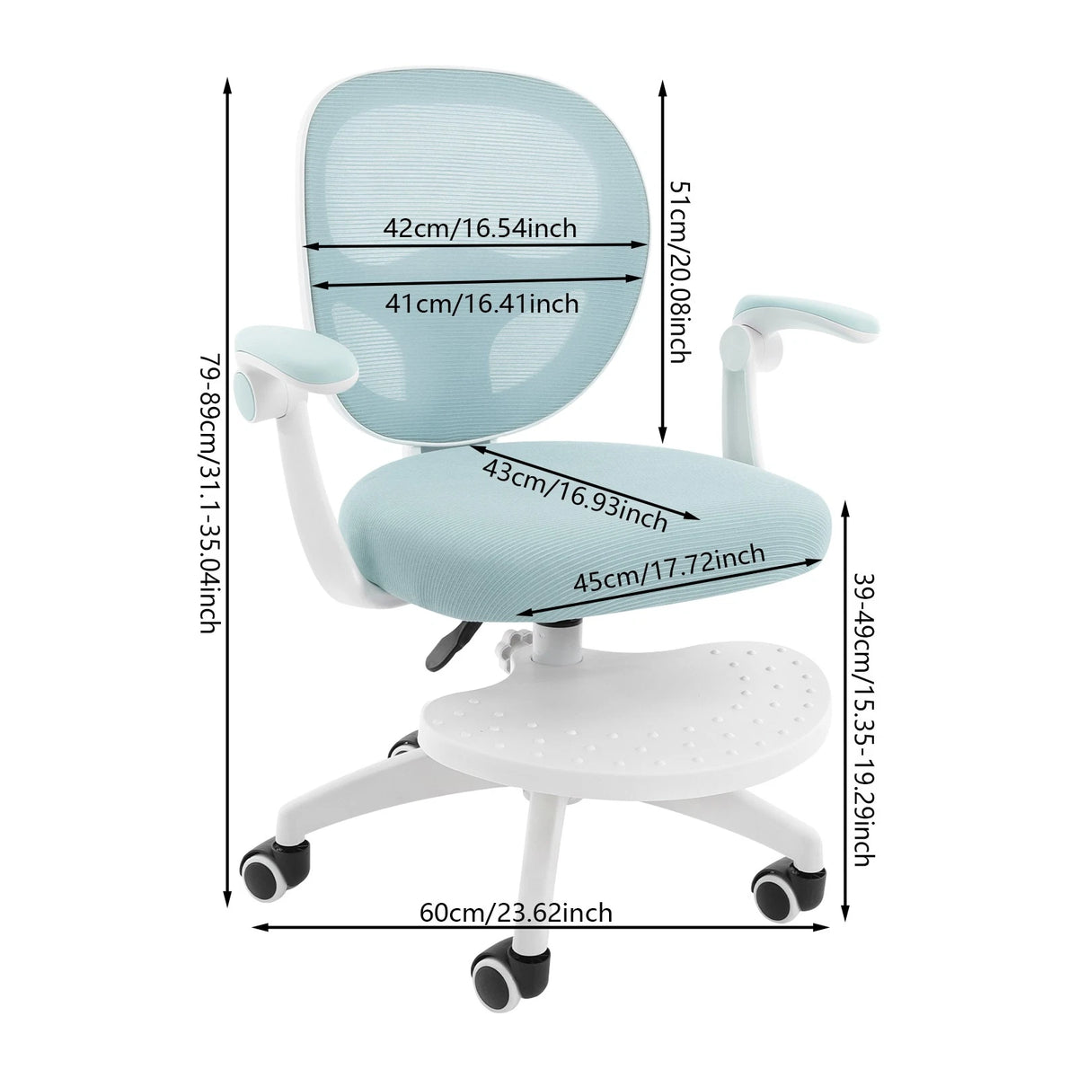Kids Desk Chair for Ergonomic Study (Adjustable Height, Flipped Armrests)