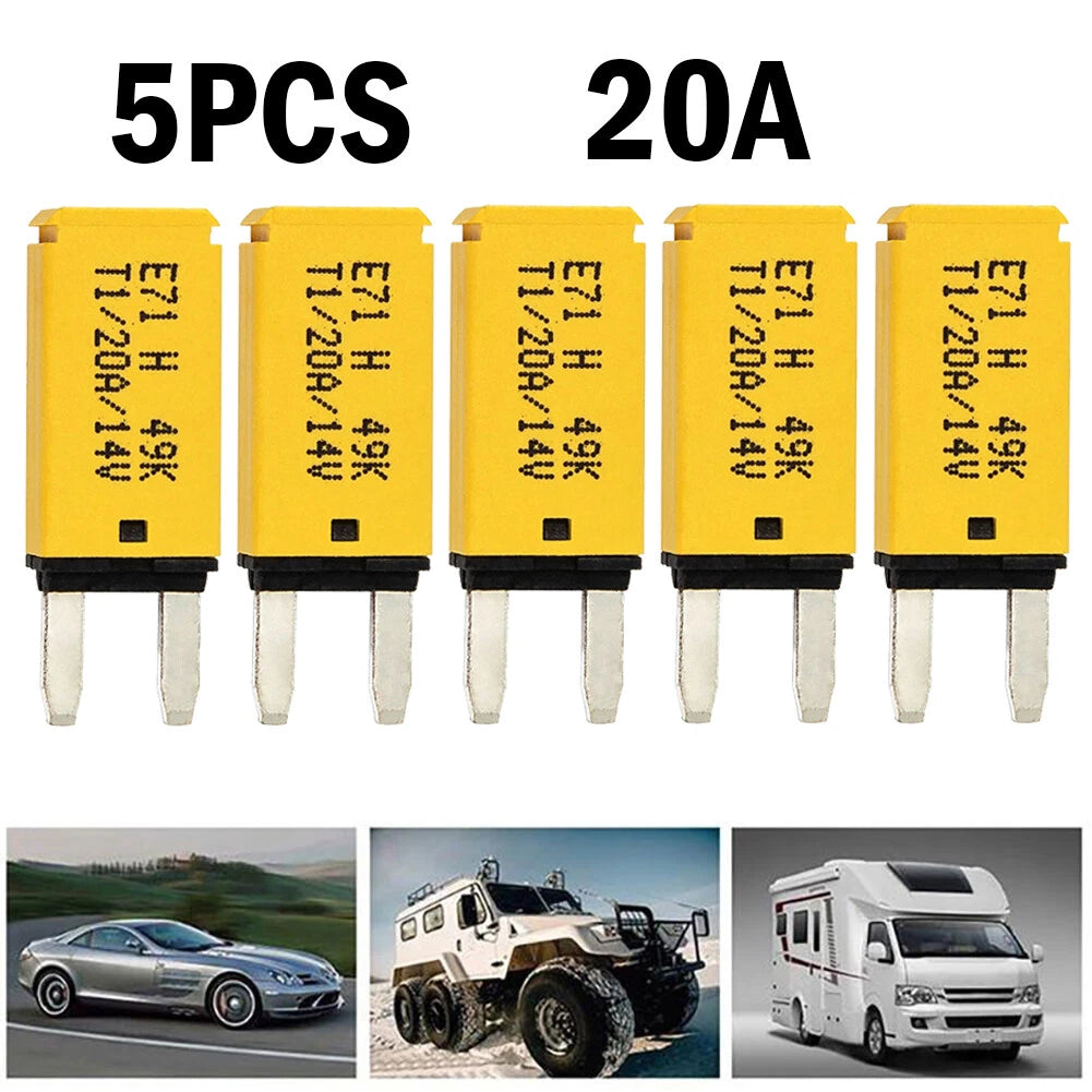 5X 20A Mini ATM Manual Reset Circuit Breaker Blade Fuse for Car Boat Truck (12V-24V)