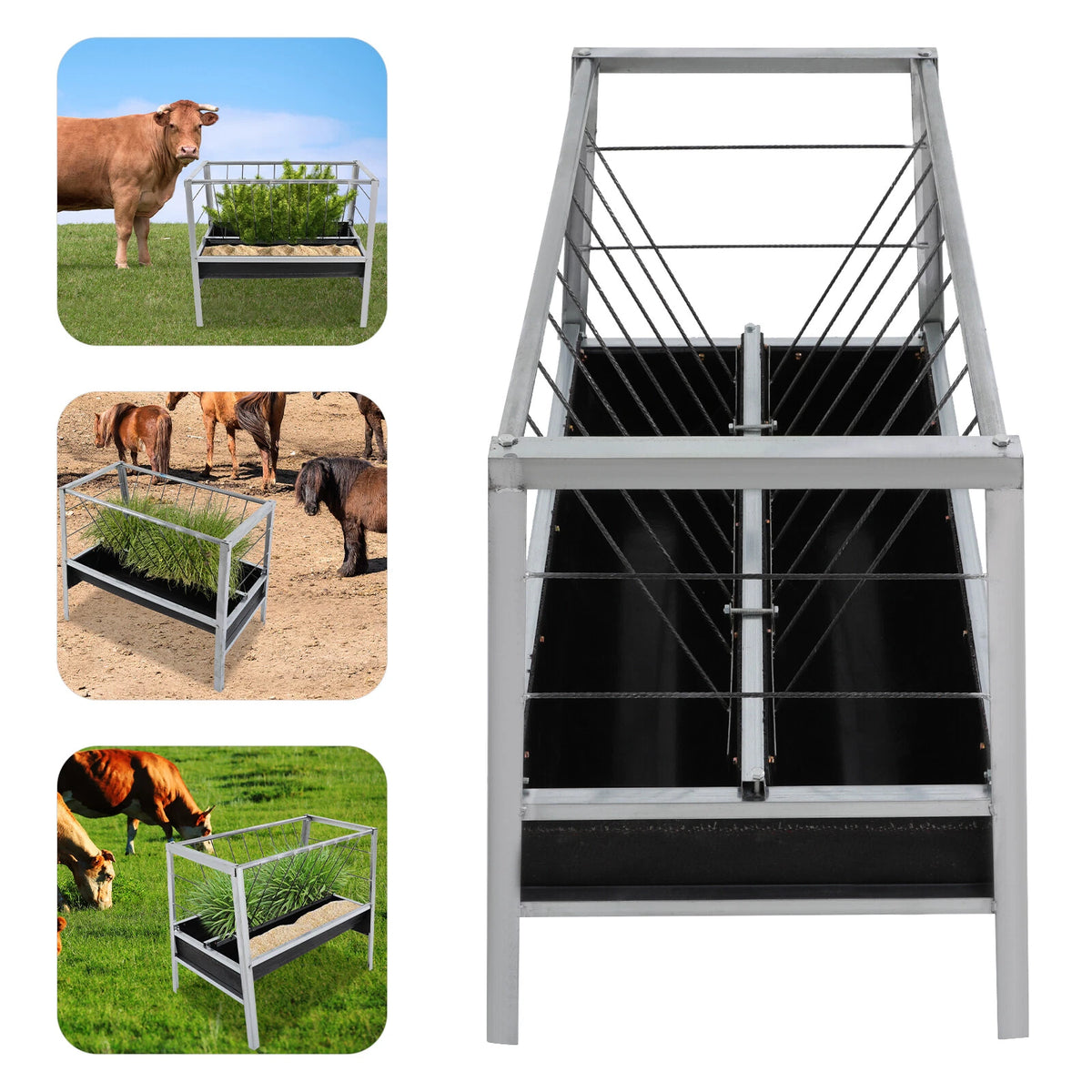 2X Livestock Feed Trough 2-in-1 Grain & Hay Feeder for Goats Sheep