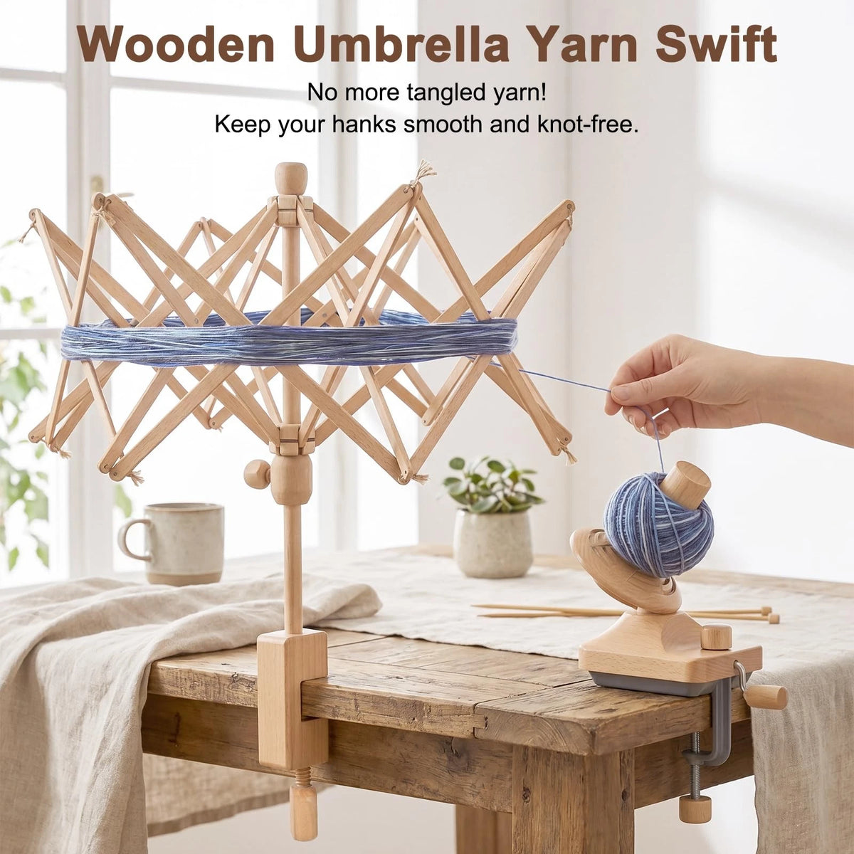Wooden Yarn Swift for Knitting and Crocheting (Foldable)