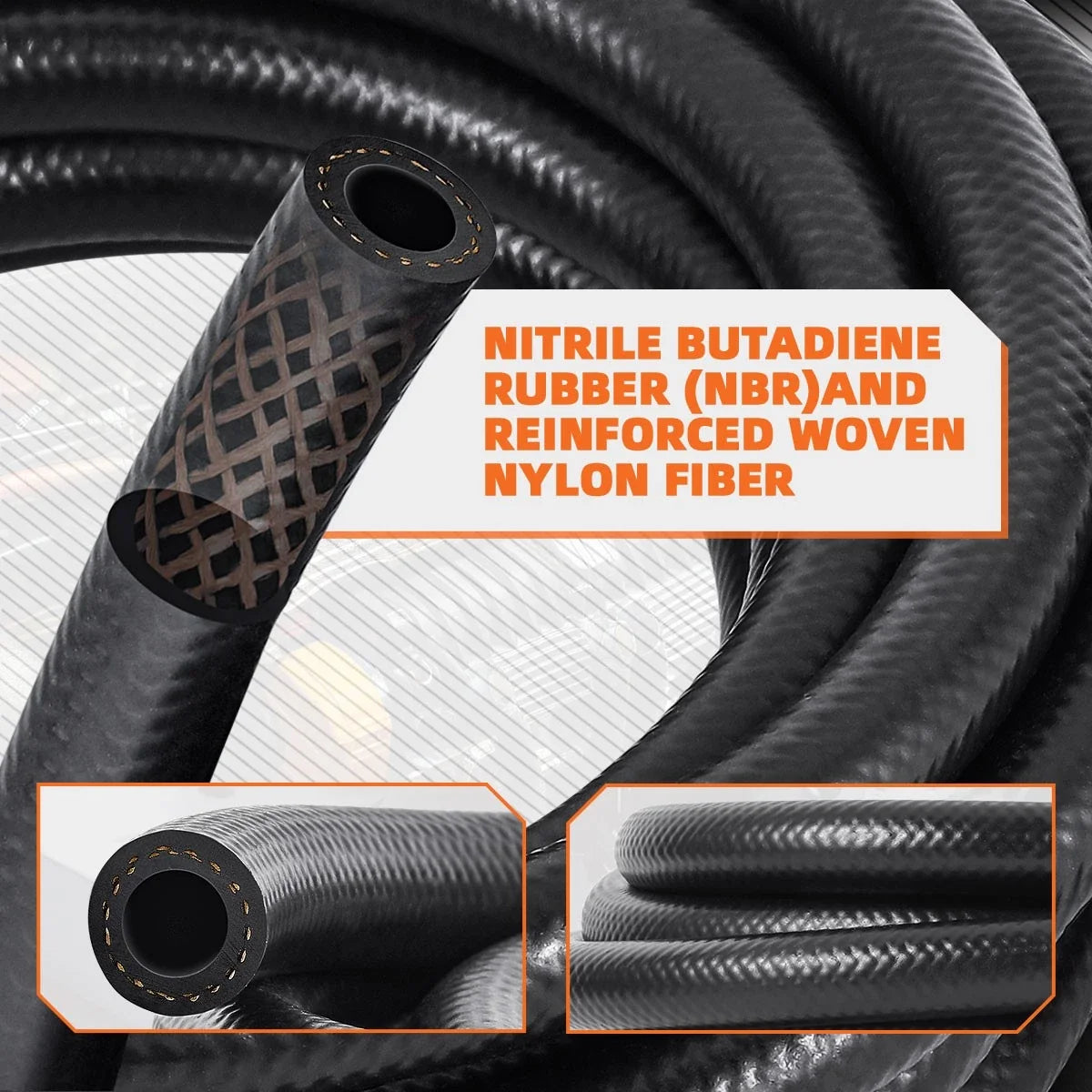 3AN 3/16" ID NBR Rubber Braided Fuel Line Hose (10 Feet)