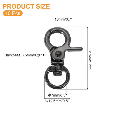 Set of 10 Swivel Lanyard Snap Hooks 1.22" x 0.7" Light Black