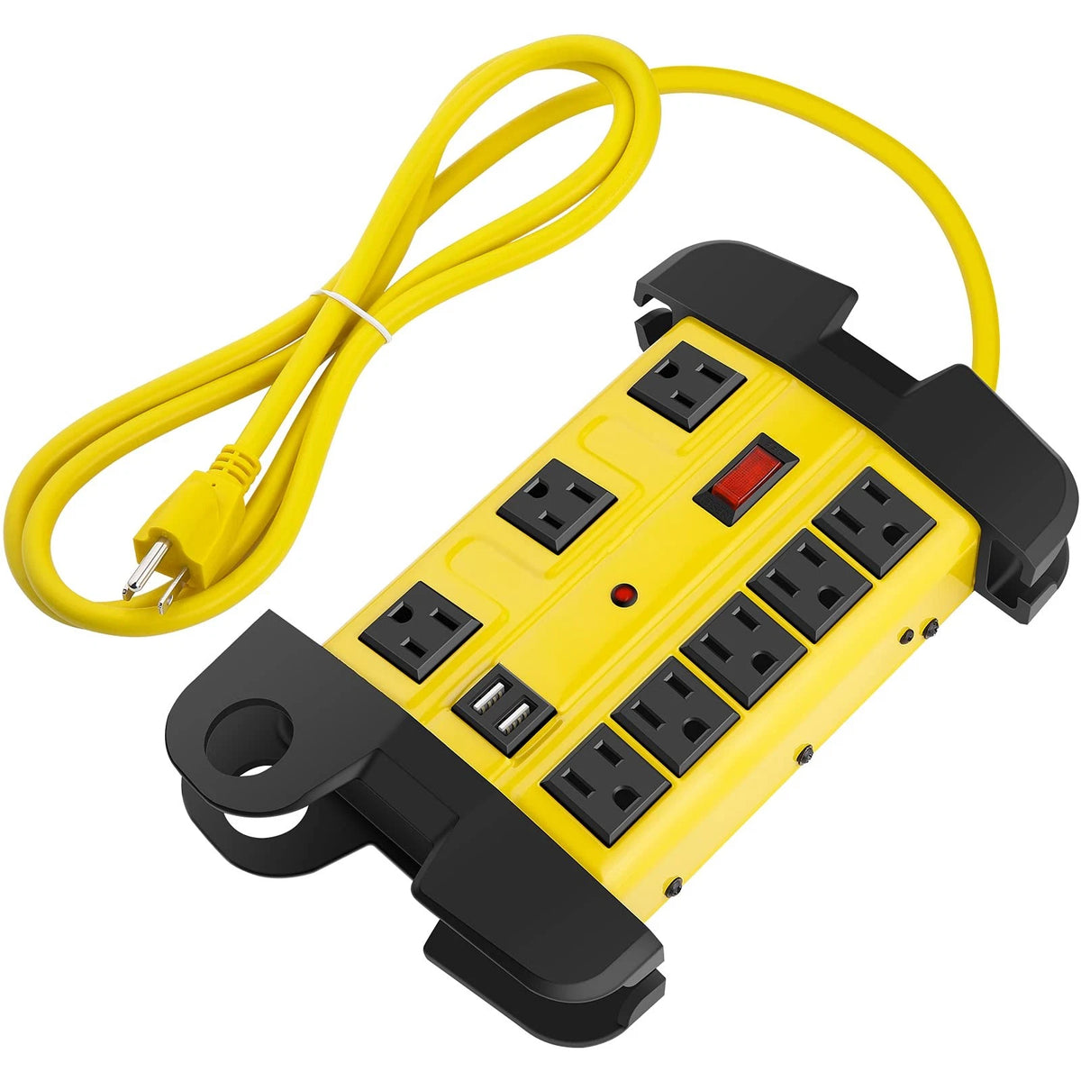 8 Outlet Heavy Duty Power Strip with USB, 6FT Surge Protector, Yellow