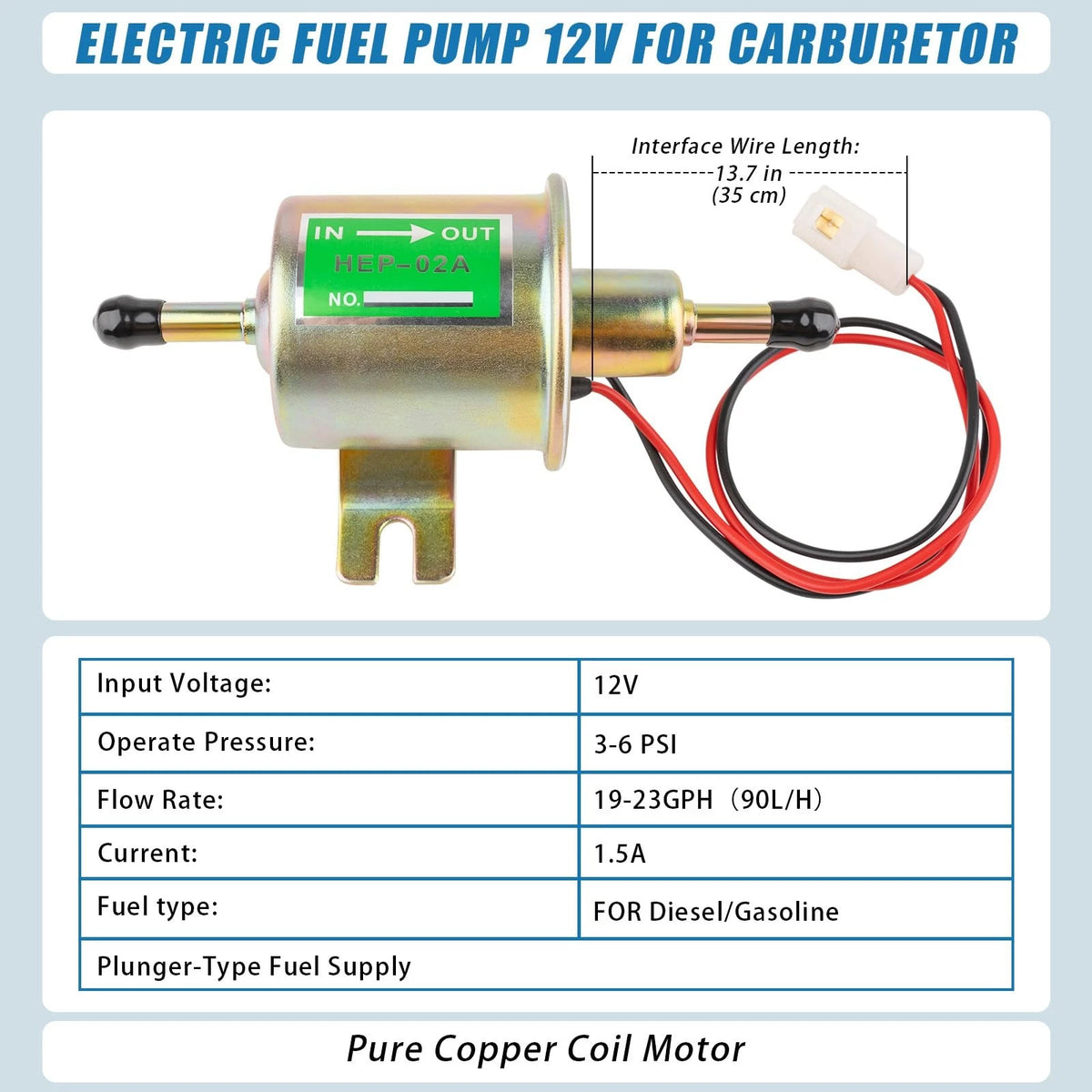 Universal Electric Fuel Pump for Inline Applications (12V, Low Pressure)