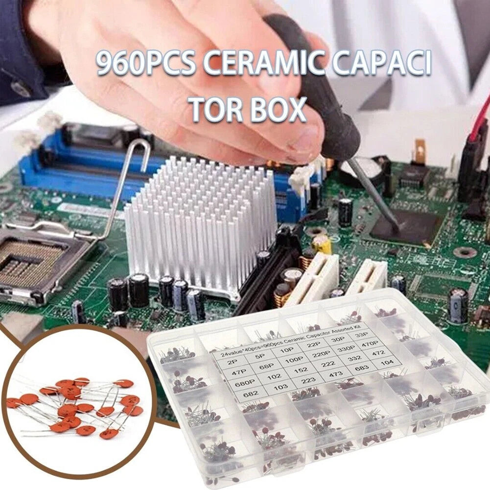 960 Pcs Ceramic Capacitor Assortment Kit 2PF-0.1UF for DIY Projects
