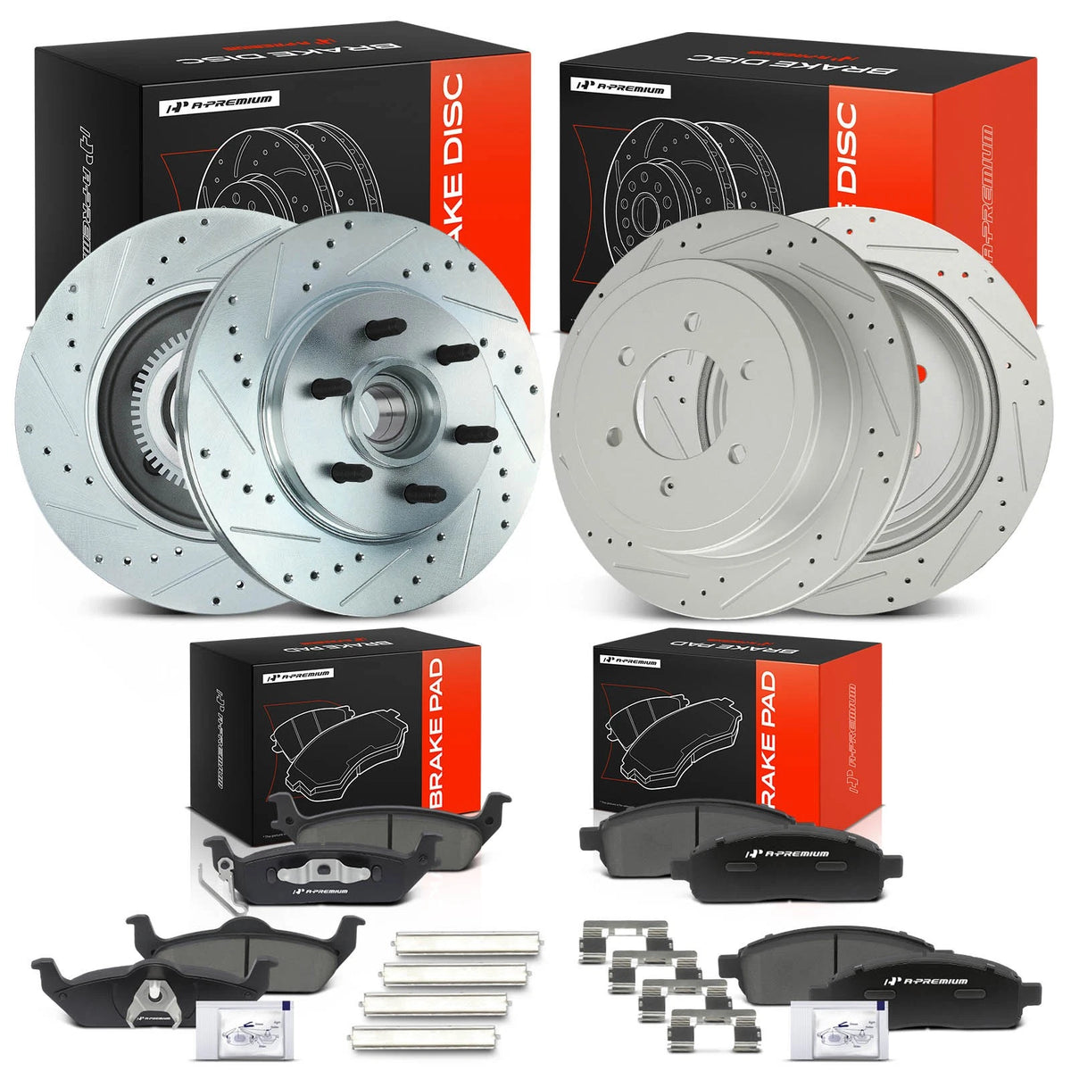 Set of 4 Drilled Slotted Brake Rotors & Pads for Ford F-150 (GD1012CH, 17D1012SDH)